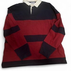 Old Navy Men's Red and Black Rugby Shirt